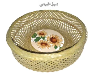 دیوارکوب حصیری بامبو بافت خورشیدی ترکیب با سفال کد3