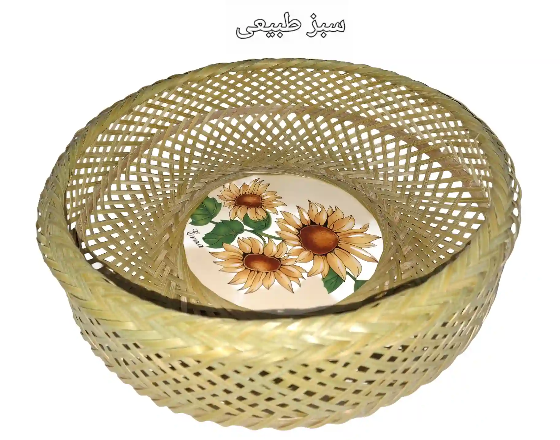 دیوارکوب حصیری بامبو بافت خورشیدی ترکیب با سفال کد3