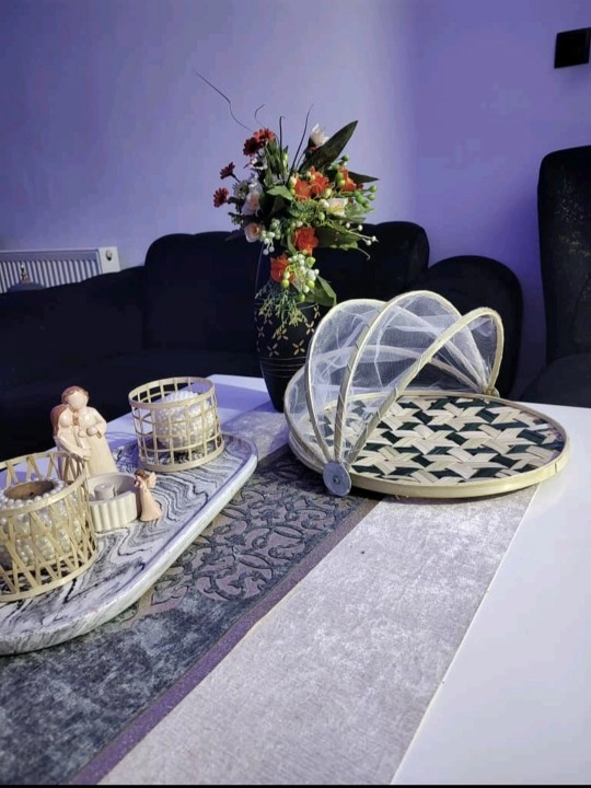 ظرف پذیرایی حصیری بامبو روکش دار قطر 30 سانت کد 153