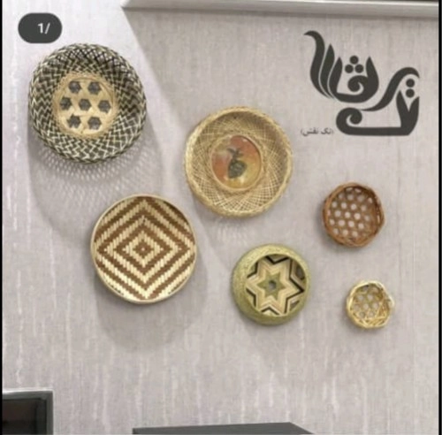 دیوارکوب حصیری بامبو بافت خورشیدی ترکیب با سفال کد4